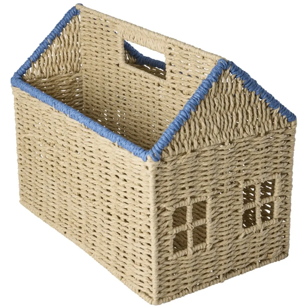Rice Paper Rope Magazine Holder House Shape Med Blue Details