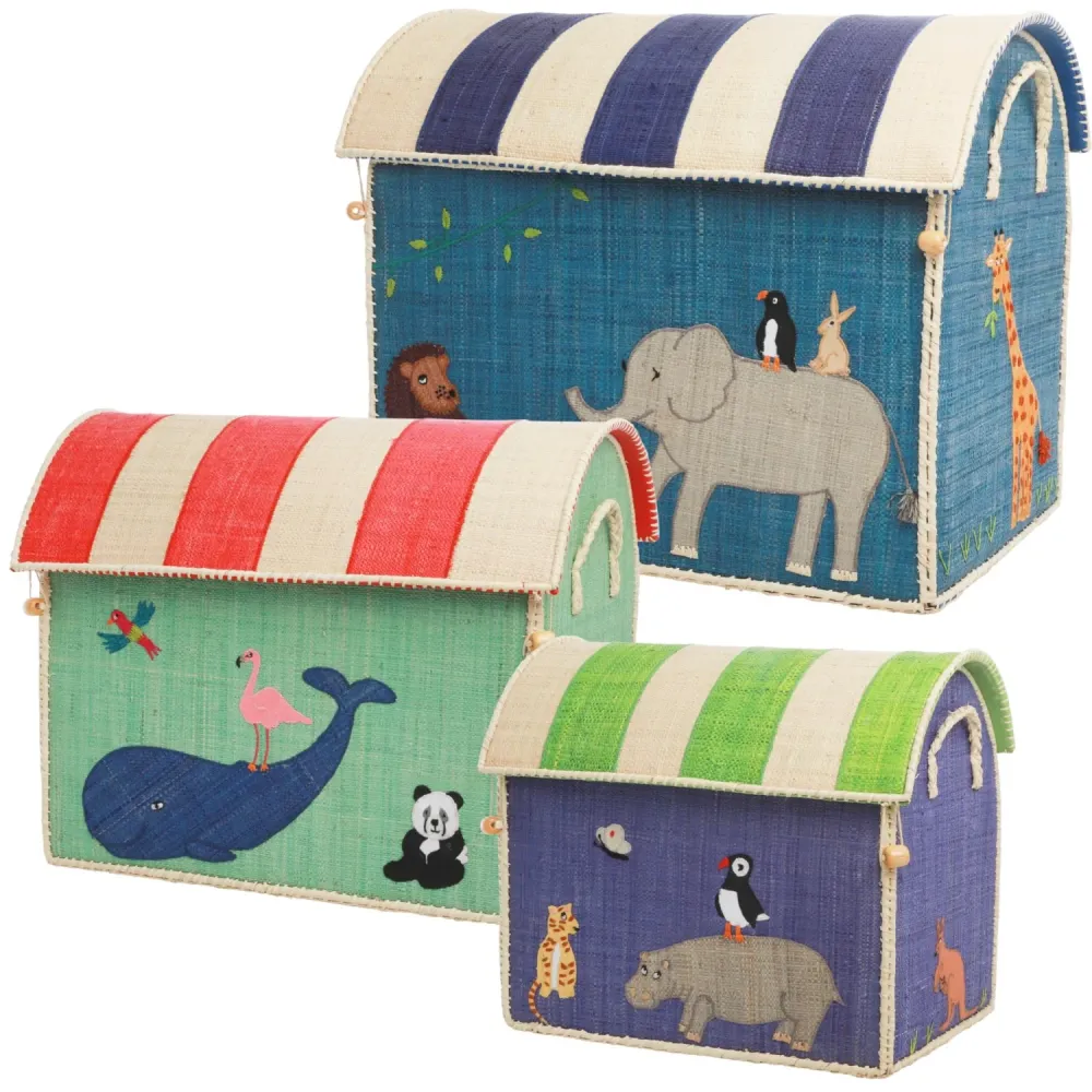 Rice Raffia Leketøy Baskets Med Animal Theme - Sett 3