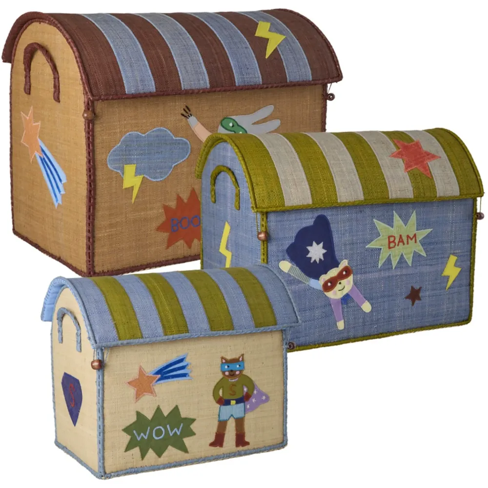 Rice Raffia Leketøy Baskets Med Hero Theme - Blue - Sett 3