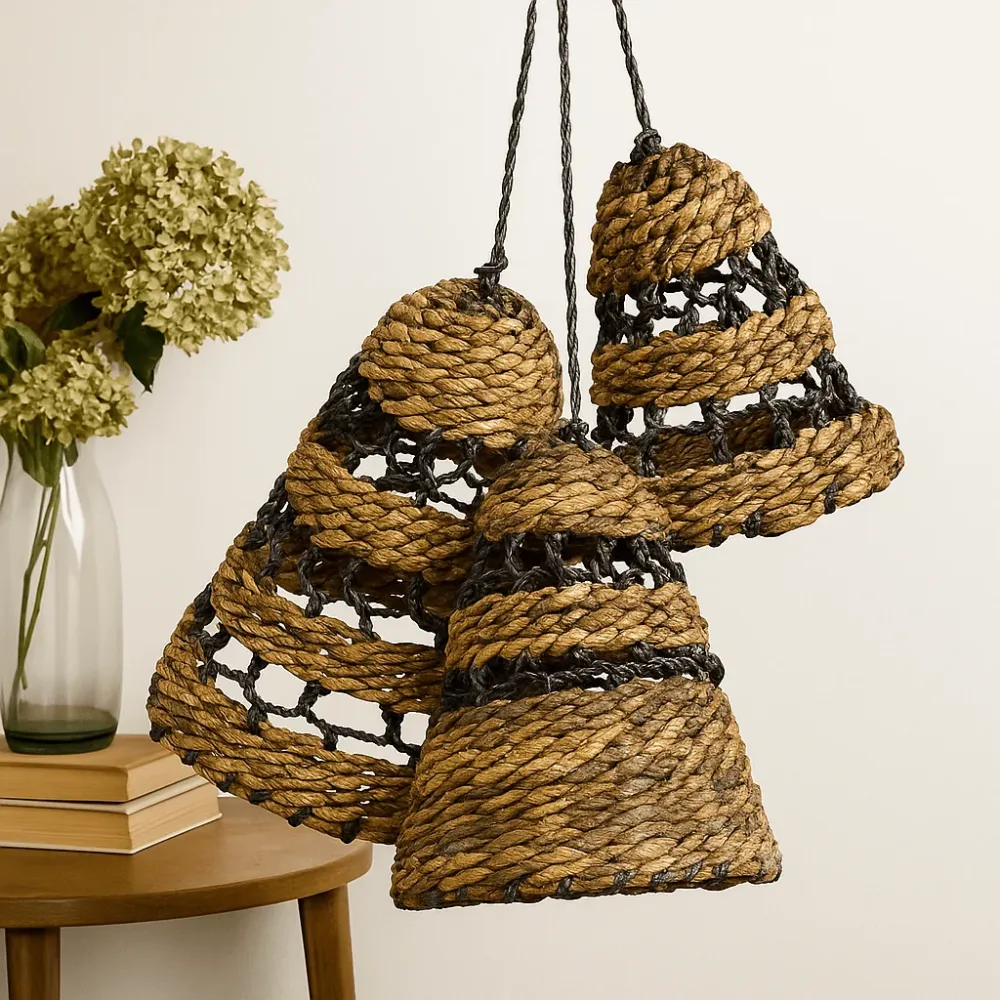 Lampeskjermer Bananblad Raffia Sett med 3