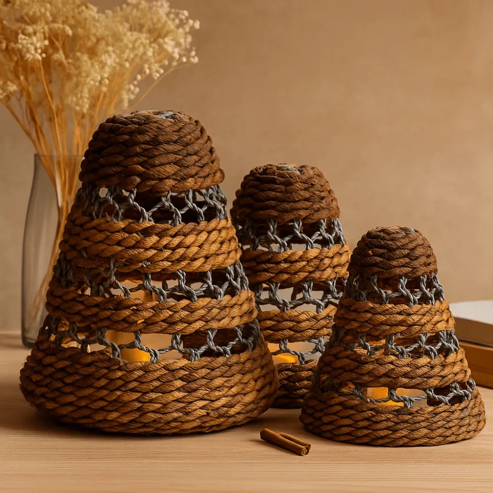 Lampeskjermer Boho Bananblad Raffia 3-delt sett
