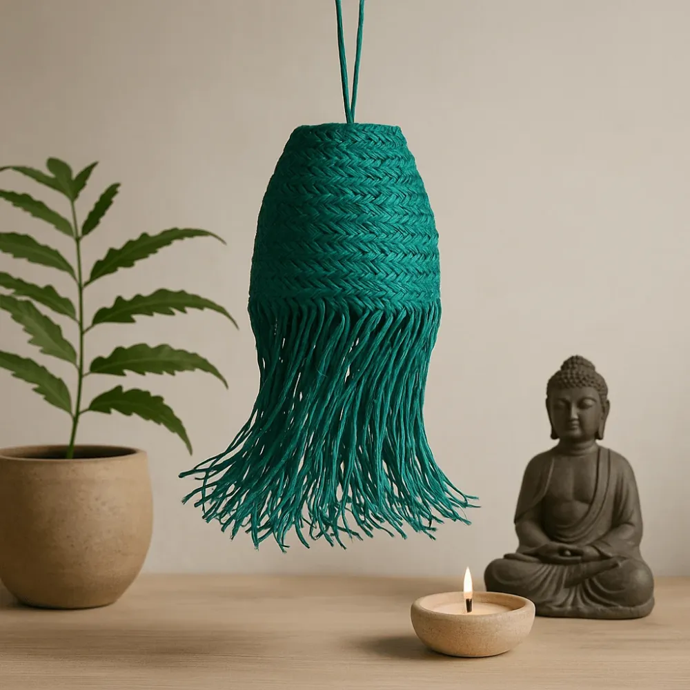 Pendellampe skjerm Teal flettet Doum 20x15cm