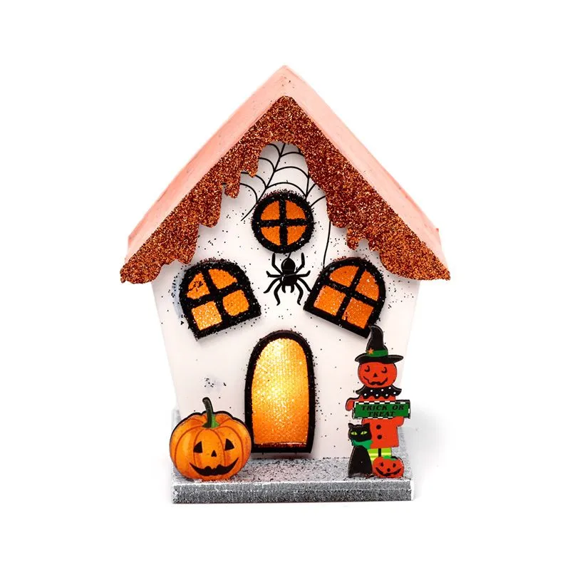 Halloween LED-dekorasjon edderkopp gresskar hus glitter