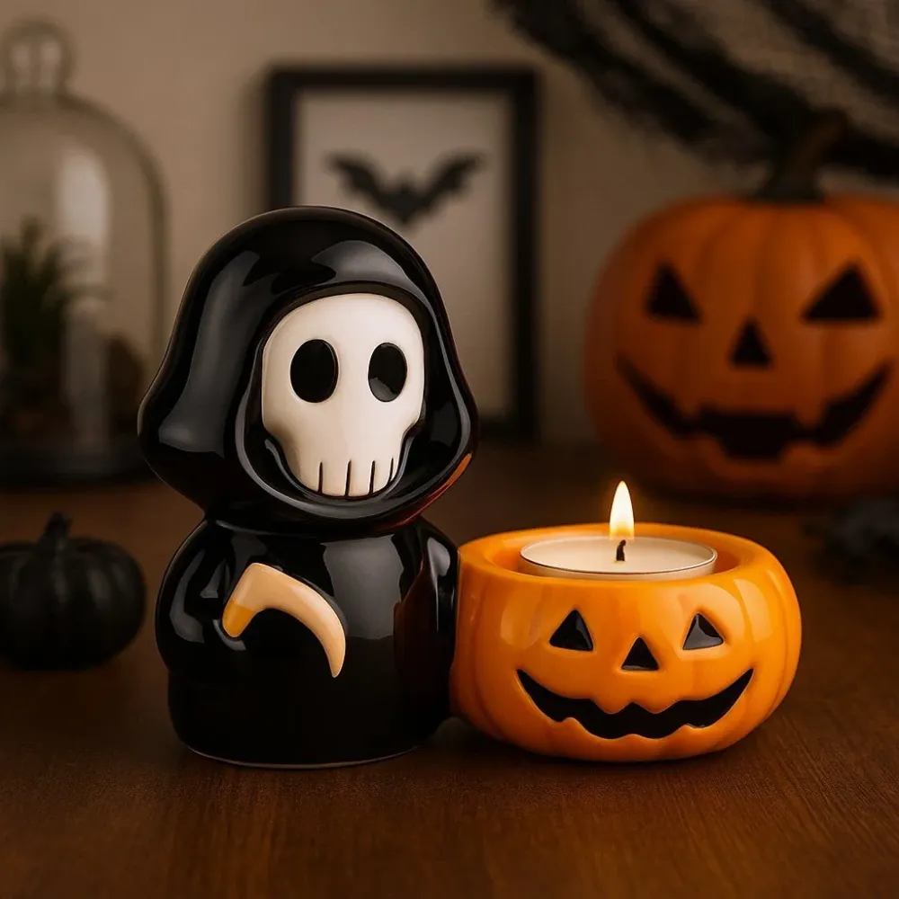 Telysholder Halloween Keramisk Hodeskalle Dødsengel