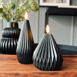 LED Design Svarte kjeglelys - Sett med 2 stk m. Timerfunksjon