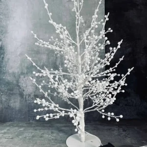 LED-tre med hvite bær - H60cm