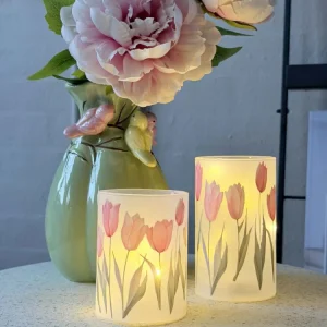 Tulipan lysestaker med LED-lys - 2 stk.