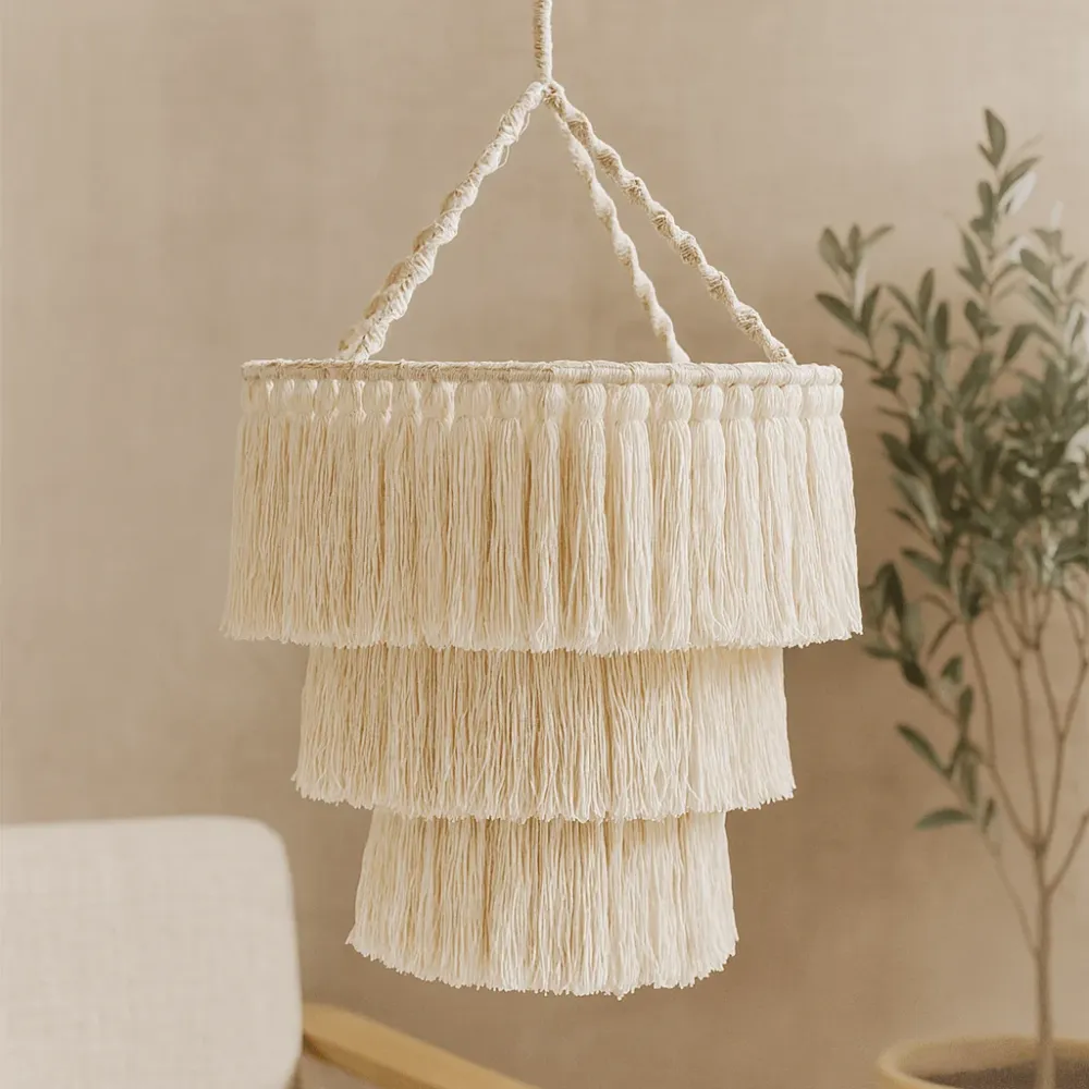 Macrame lysekrone, naturlig