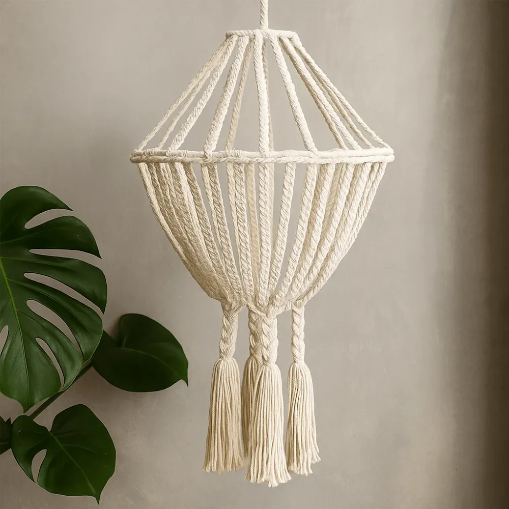 Macrame lysekrone stor dråpe naturlig