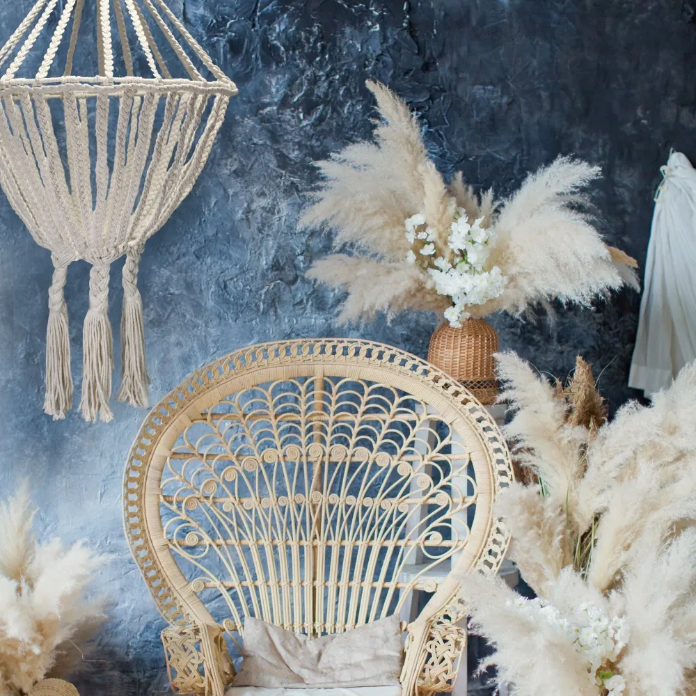Macrame lysekrone stor dråpe naturlig