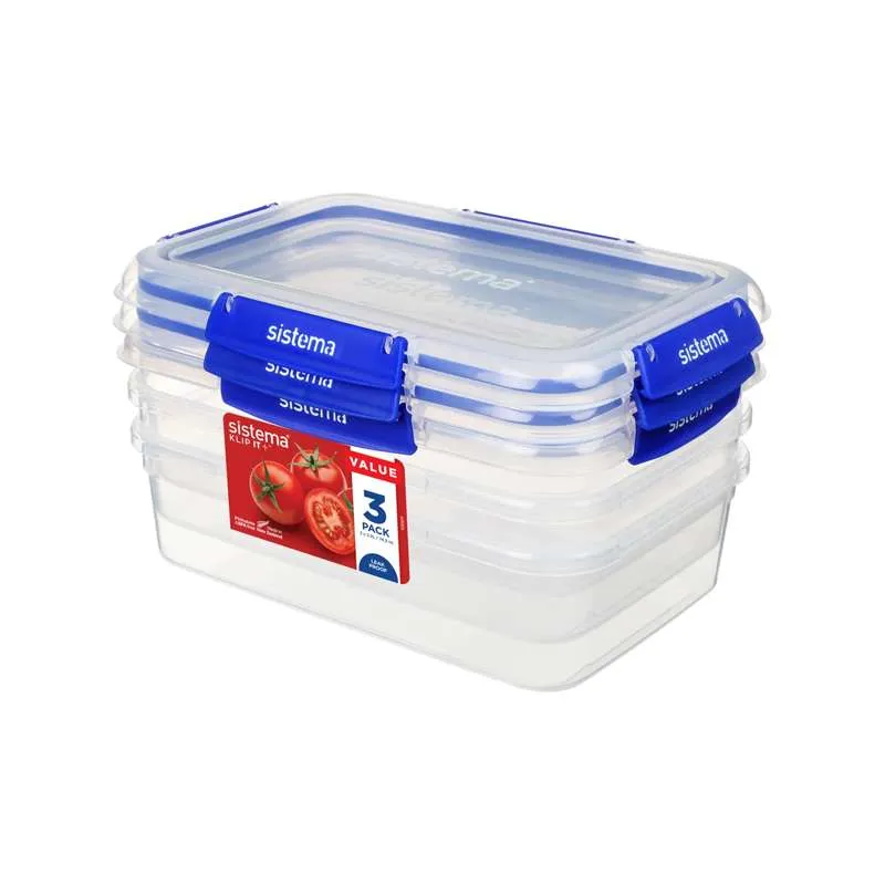 Sistema Matoppbevaring - Klipp Det Plus - Rektangel - 3-Pak - 2.2L - Blå