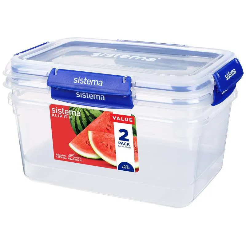 Sistema Matoppbevaring - Klipp Det Pluss - Rektangel - 2-Pak - 3.35L - Blå