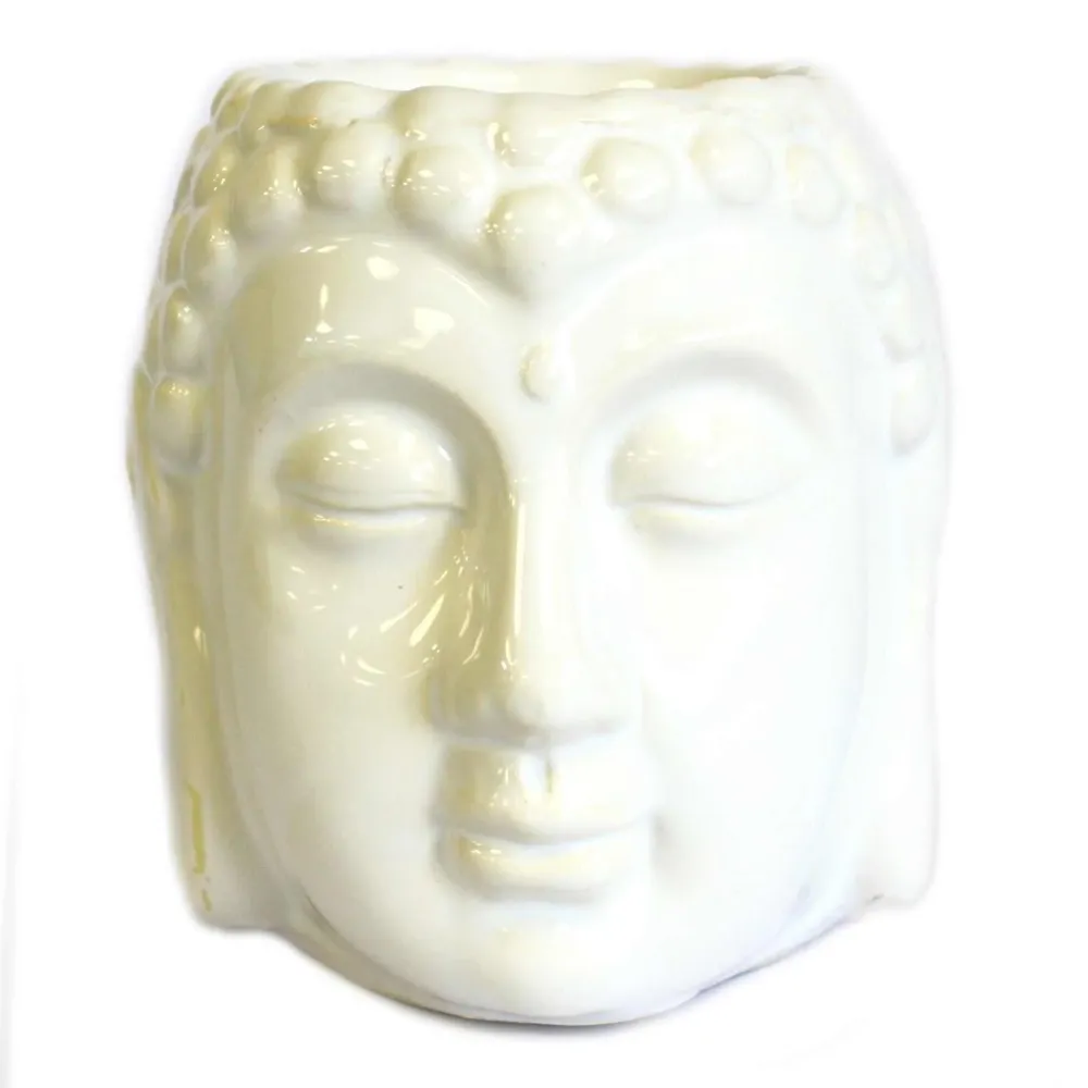 Buddha-hode telys oljebrenner, hvit keramikk