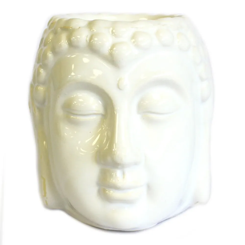 Buddha-hode telys oljebrenner, hvit keramikk