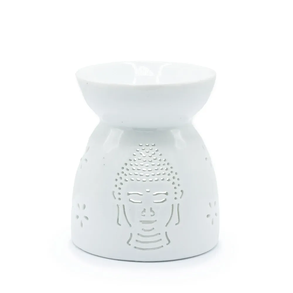Oljebrenner Buddha Utskåret Hvit