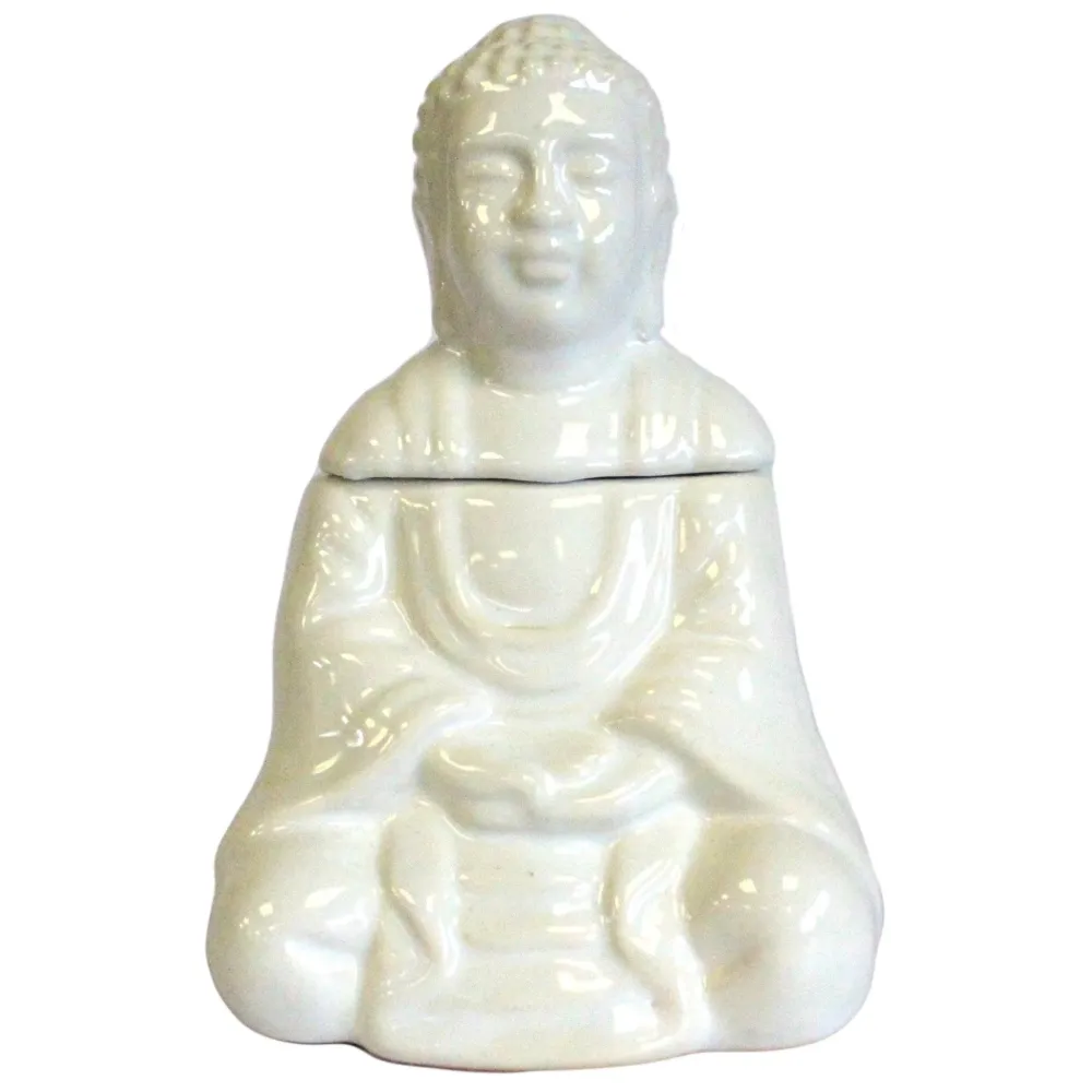 Sittende Buddha telys oljebrenner – hvit