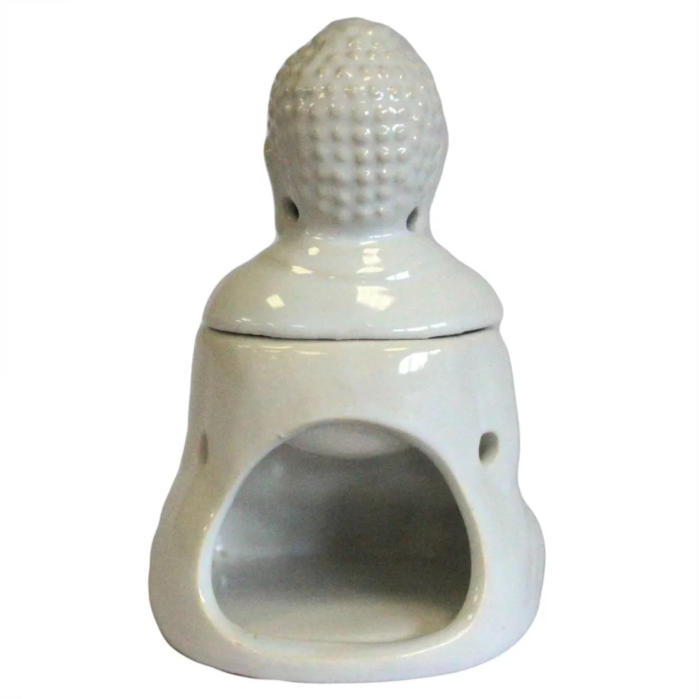 Sittende Buddha telys oljebrenner – hvit