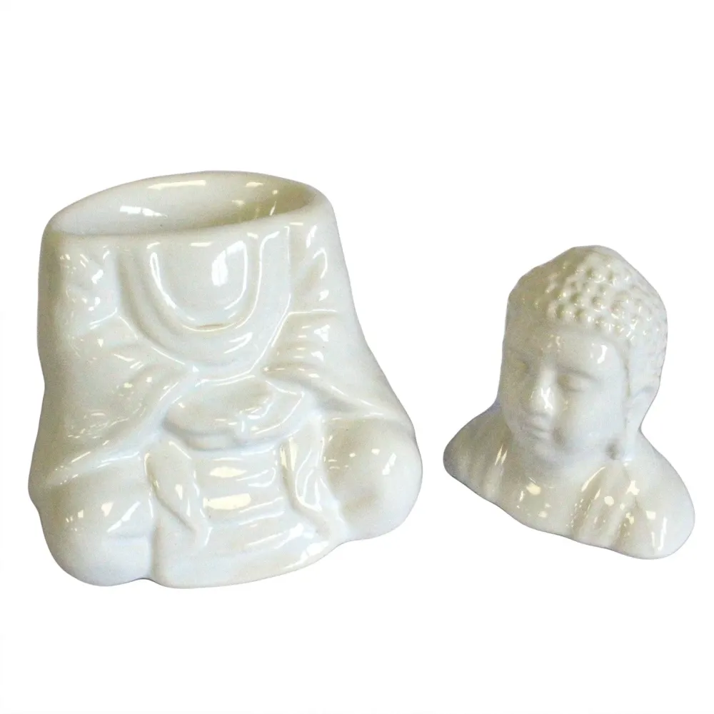 Sittende Buddha telys oljebrenner – hvit