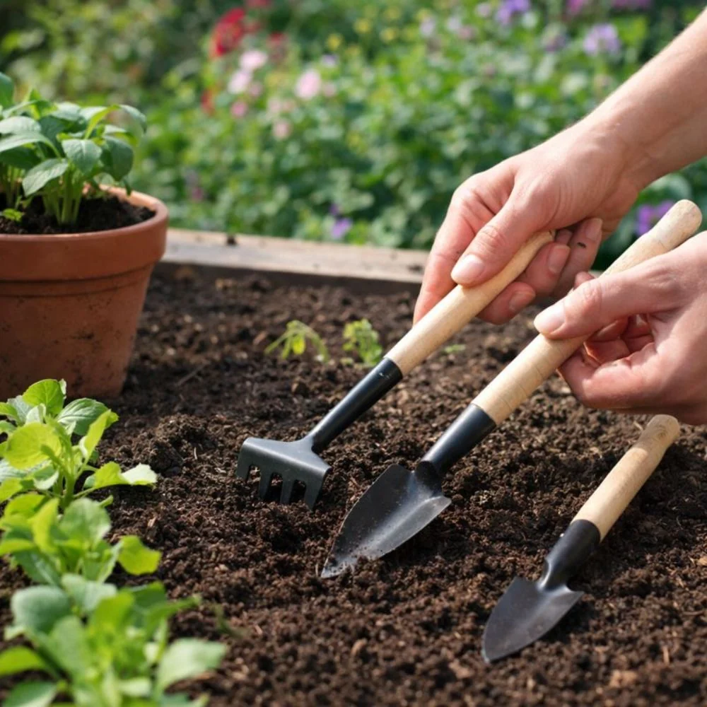 Omplantingssett – minispade, minirive og priklepinne