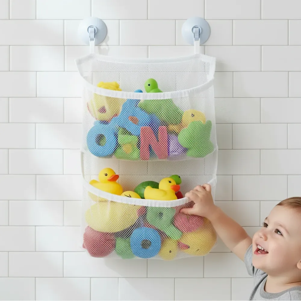 TubyTidy – Muggfri og romslig – Oppbevaringsnett til badet badesaker