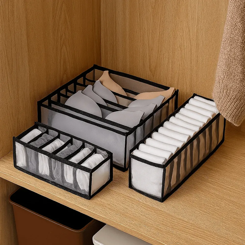 3-pk oppbevaringsbokser til garderobe