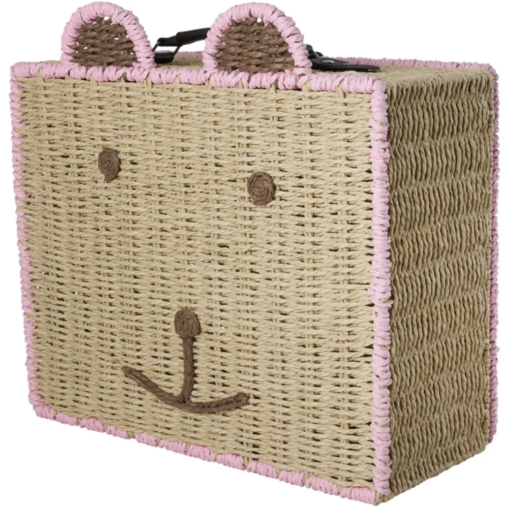 Rice Paper Rope Koffert Bjørn Shape Med Pink Details
