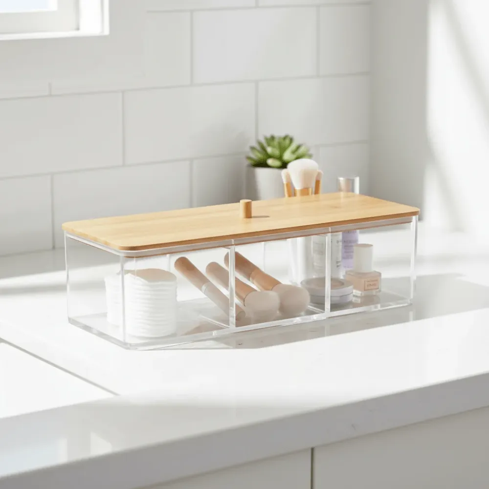 Oppbevaringsboks med bambuslokk 23 x 9,5 x 6,5 cm