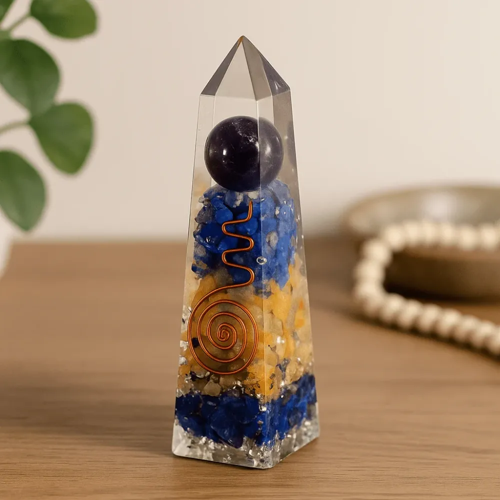 Orgonitt Obelisk Punkt Kobber Lapis Gul Aventurin 90x25mm
