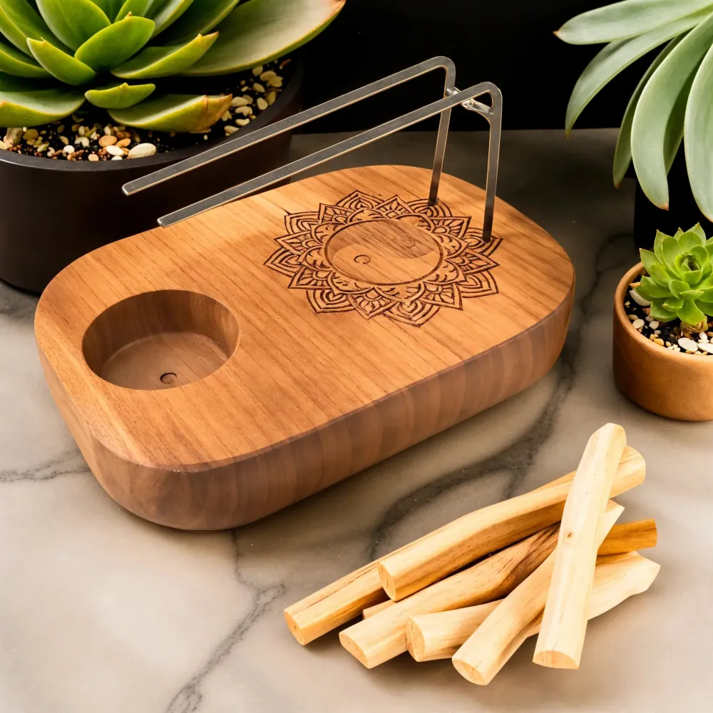 Palo Santo-holder, teaktre Yin Yang-design