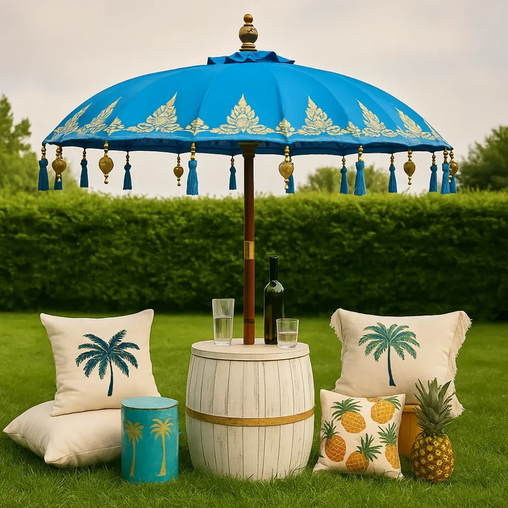 Hageparasol 2m Turkis Bali-mønster