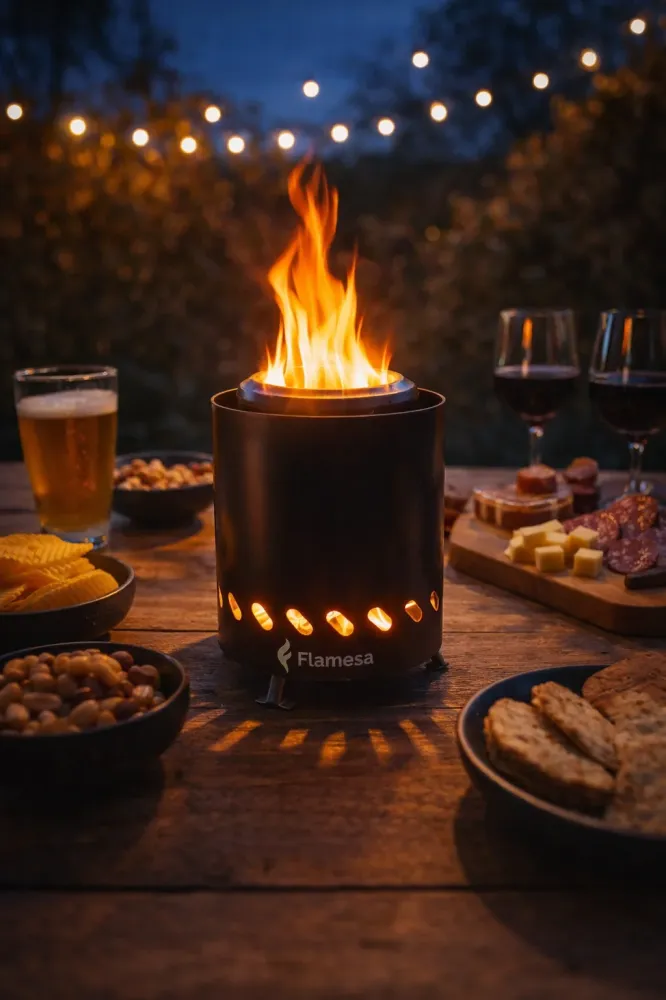 Flamesa® Vulcan – Svart bordmodell pellet ildkurv utendørs bruk