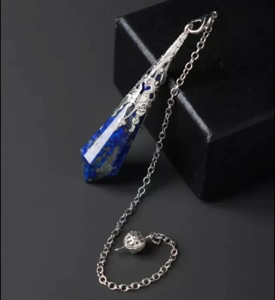 Nye, hÅndlagede pendler i Indisk Design, Lapis Lazuli med lenke, 80mm