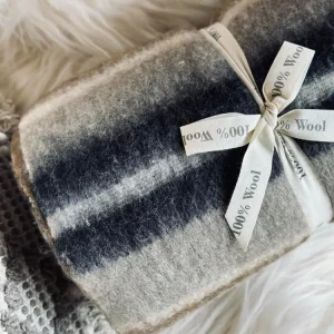 Pledd 100 % ull - Taupe stripe