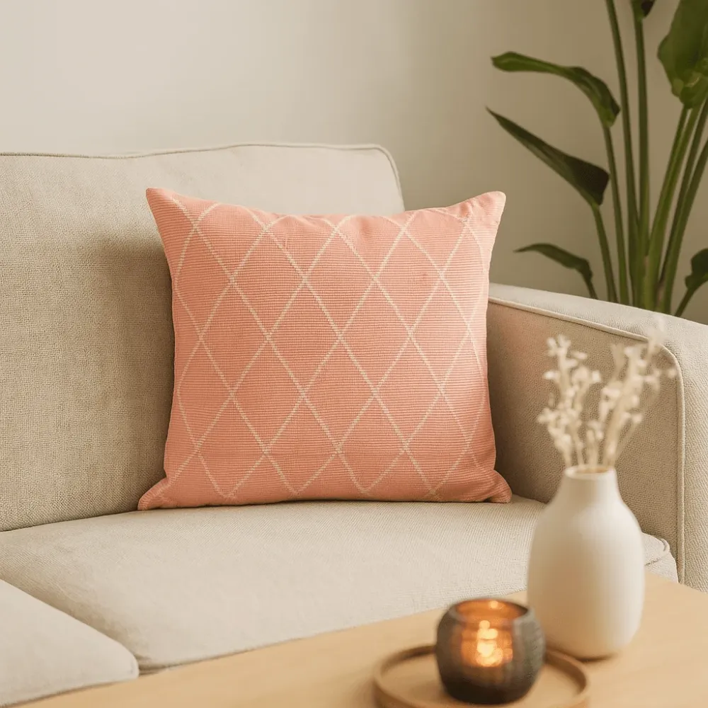 Putetrekk jaquard bomull rosa 45 x 45 cm