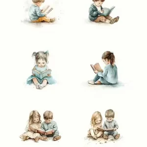 Reprint - Paper Stickers - Bookshop Collection - Children Reading - 11x16 cm