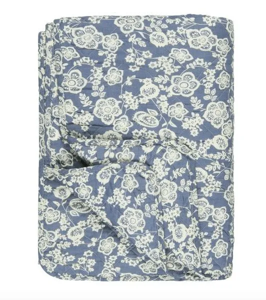 Quilt blå m/blomster