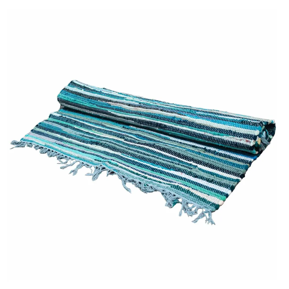 Raggete teppe stor 150x90cm – Aqua blå