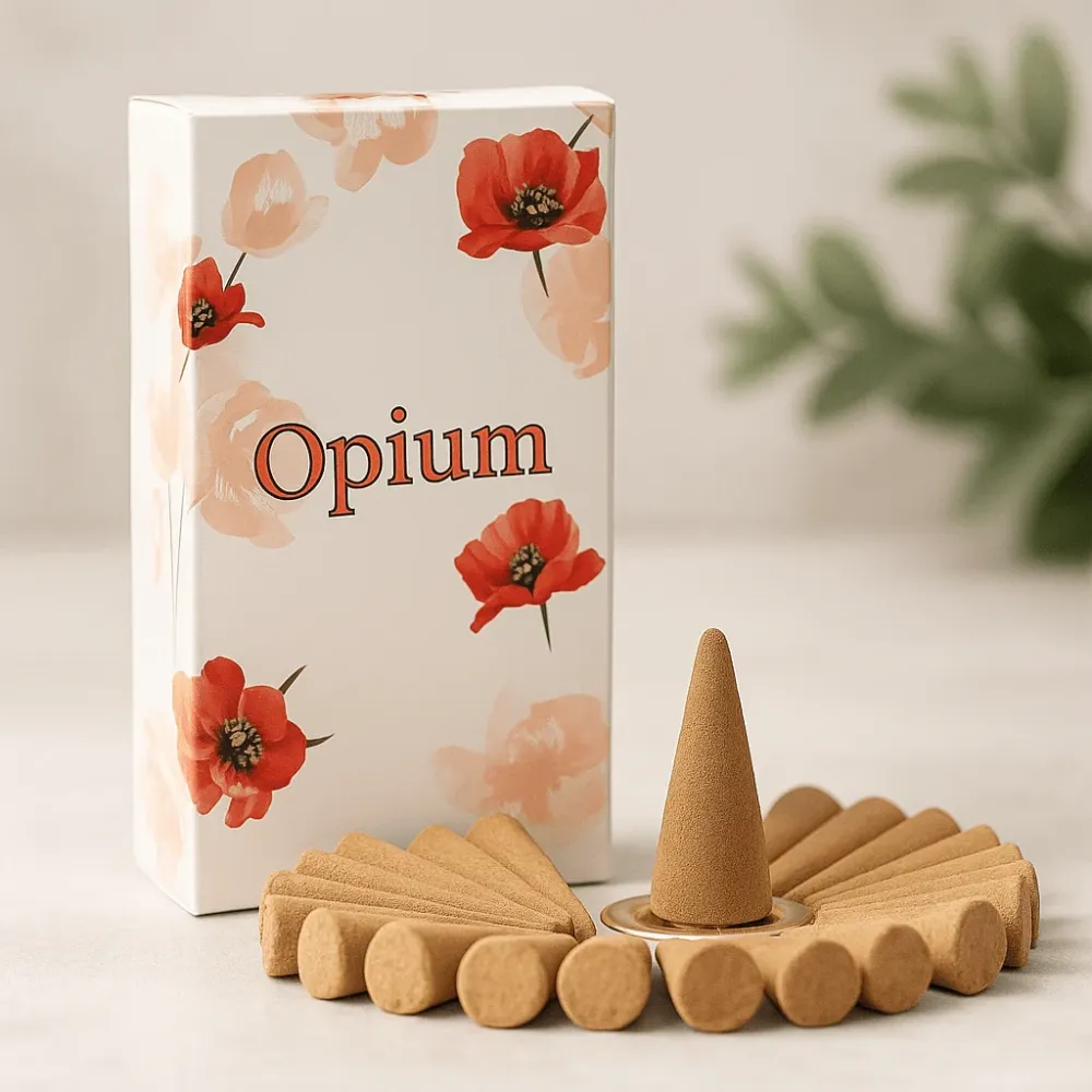 Opium Røkelseskjegler 15 stk med holder Stamford