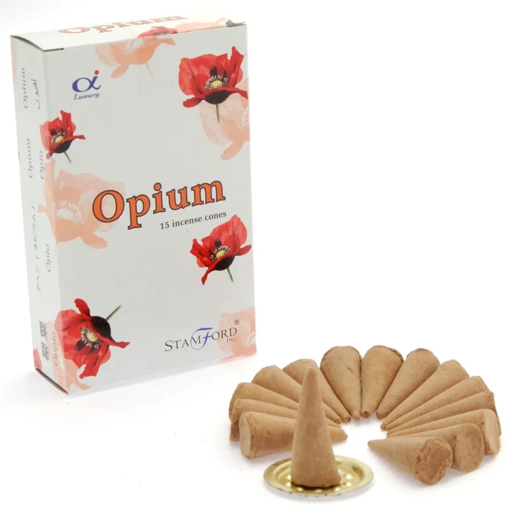 Opium Røkelseskjegler 15 stk med holder Stamford