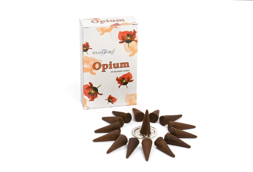 Opium Røkelseskjegler 15 stk med holder Stamford