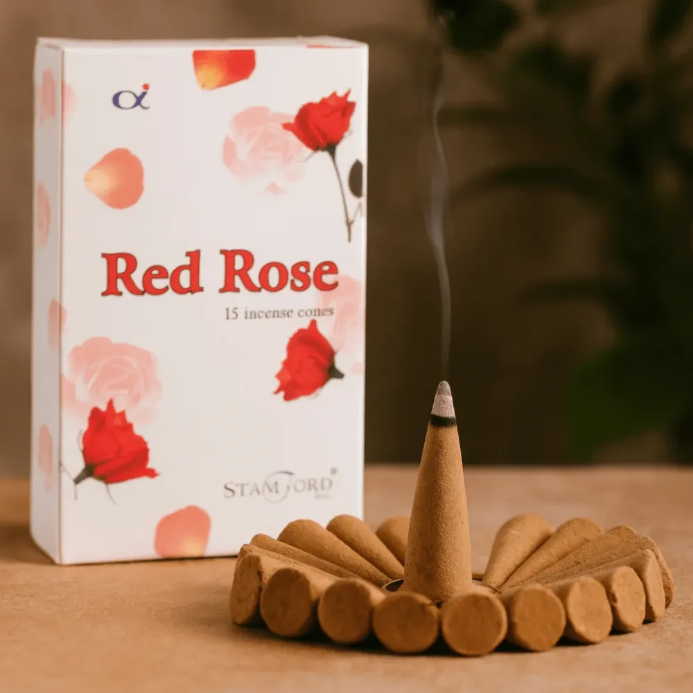 Røkelseskjegler Rød Rose, 15 Pakke Stamford