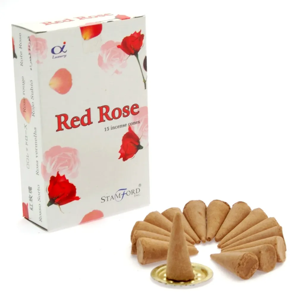 Røkelseskjegler Rød Rose, 15 Pakke Stamford