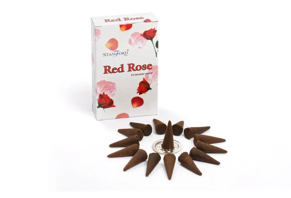 Røkelseskjegler Rød Rose, 15 Pakke Stamford