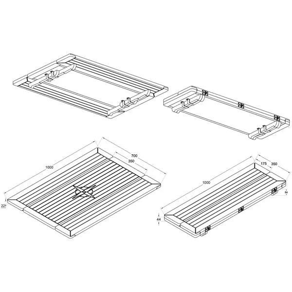 Bordplate i teak sammenleggbar med stjerne, 100x70/35 cm - 22 mm