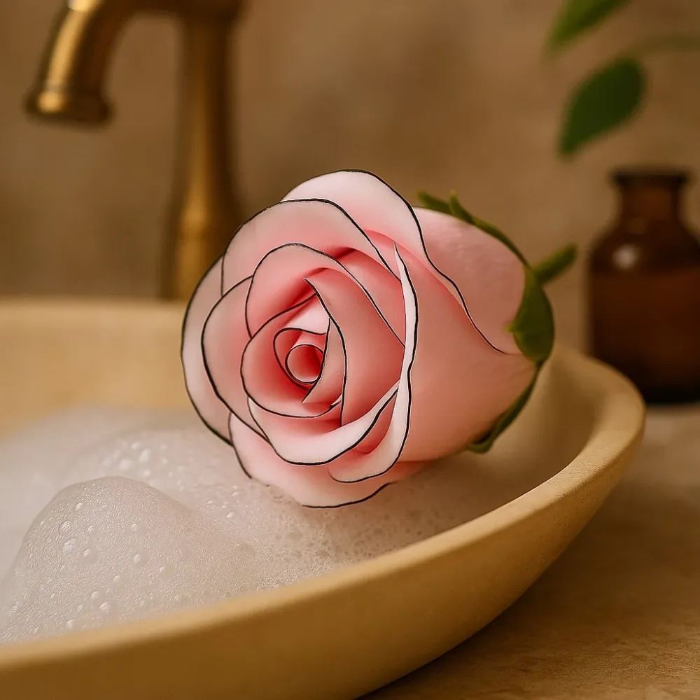 Såpeblomster Rose Rosa Svart Kant 10 Pakke