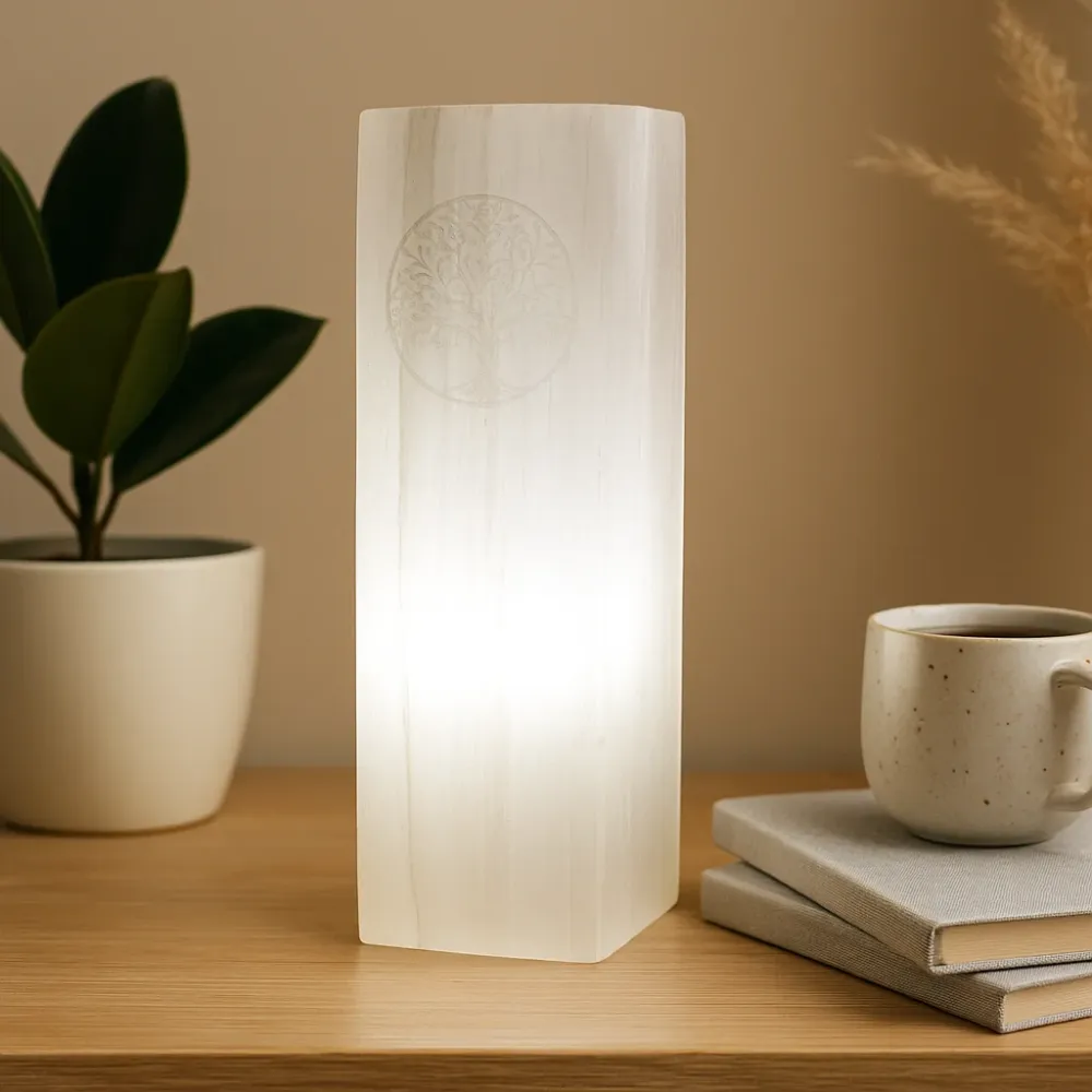 Selenitt blokk lampe livets tre 25cm
