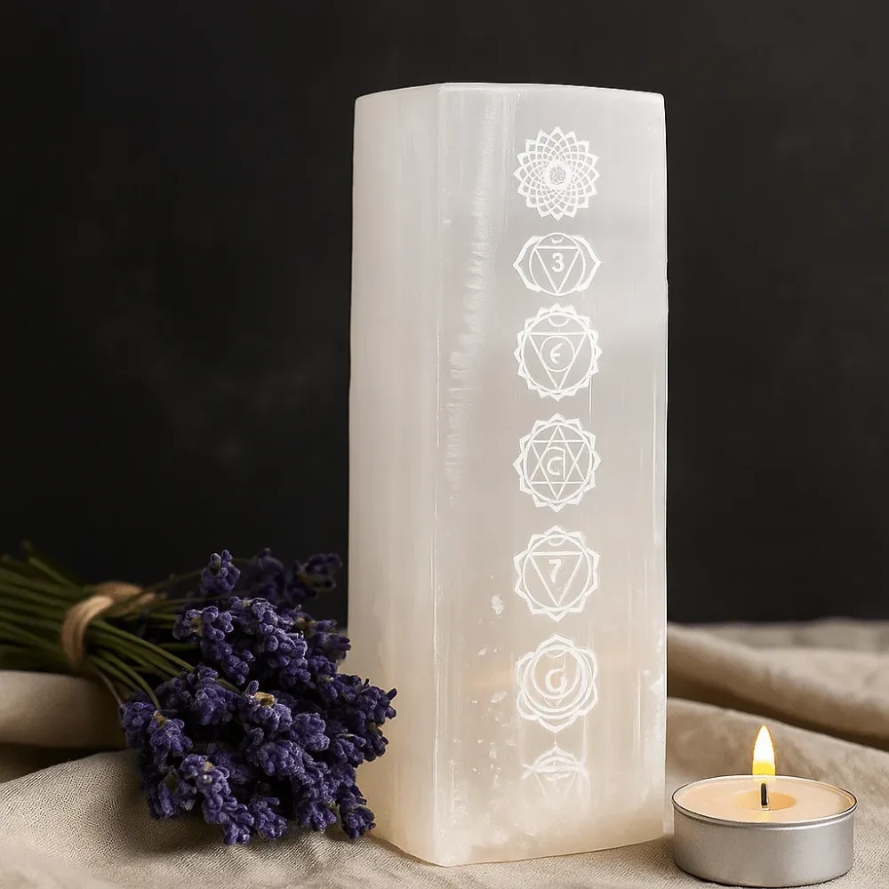 Selenitt Chakra Blokk Lampe 25cm
