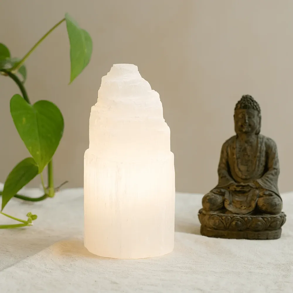 Selenitt krystall tårn lampe 15 cm