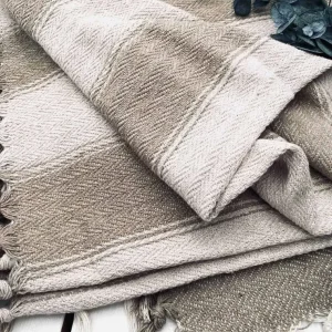 Sengeteppe – kaffe latte/ m. bred stripe 160×200