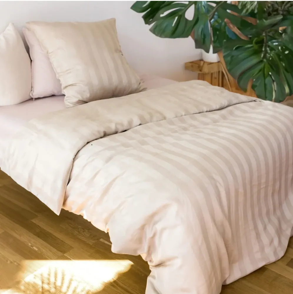 Bambus satin sengesett, beige, 140x220 - 63x60